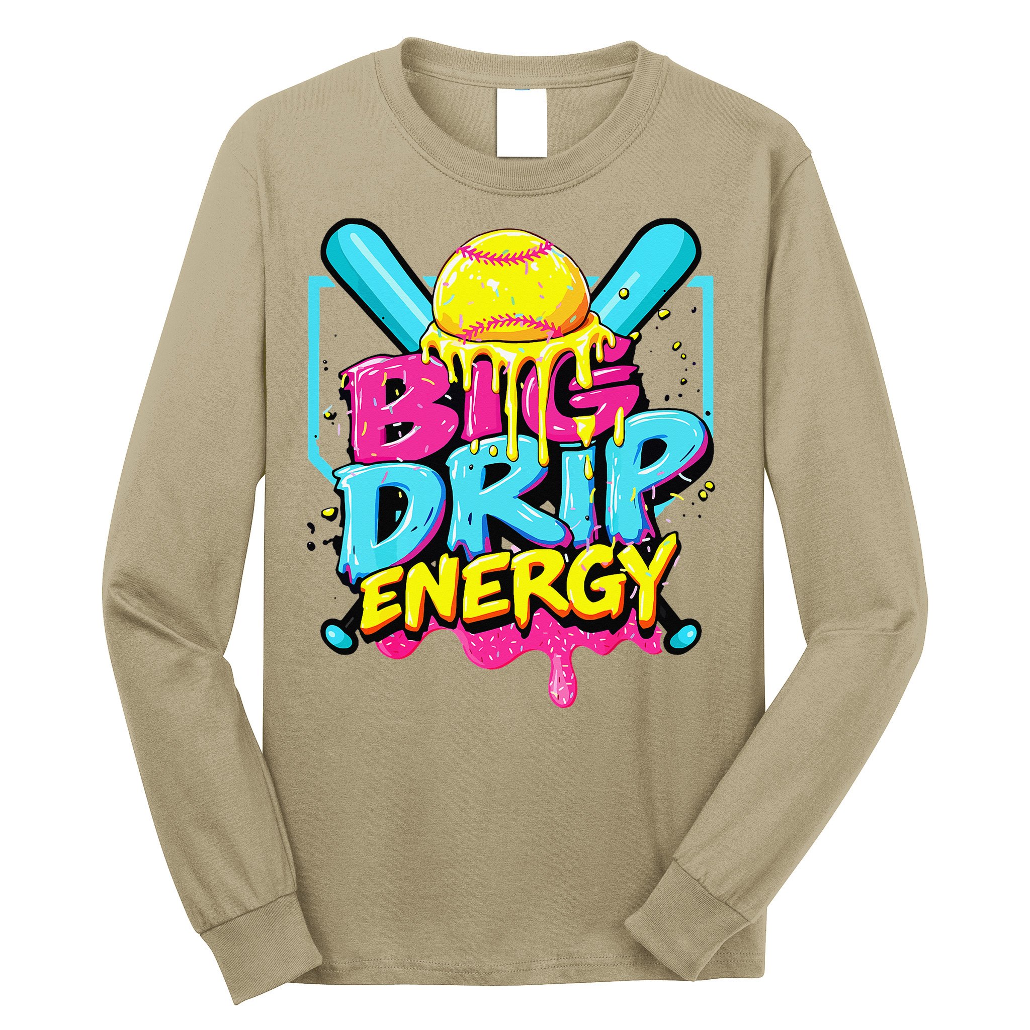 Softball Big Drip Energy Ice Cream Dripping Softball Long Sleeve Shirt