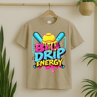 Softball Big Drip Energy Ice Cream Dripping Softball T-Shirt