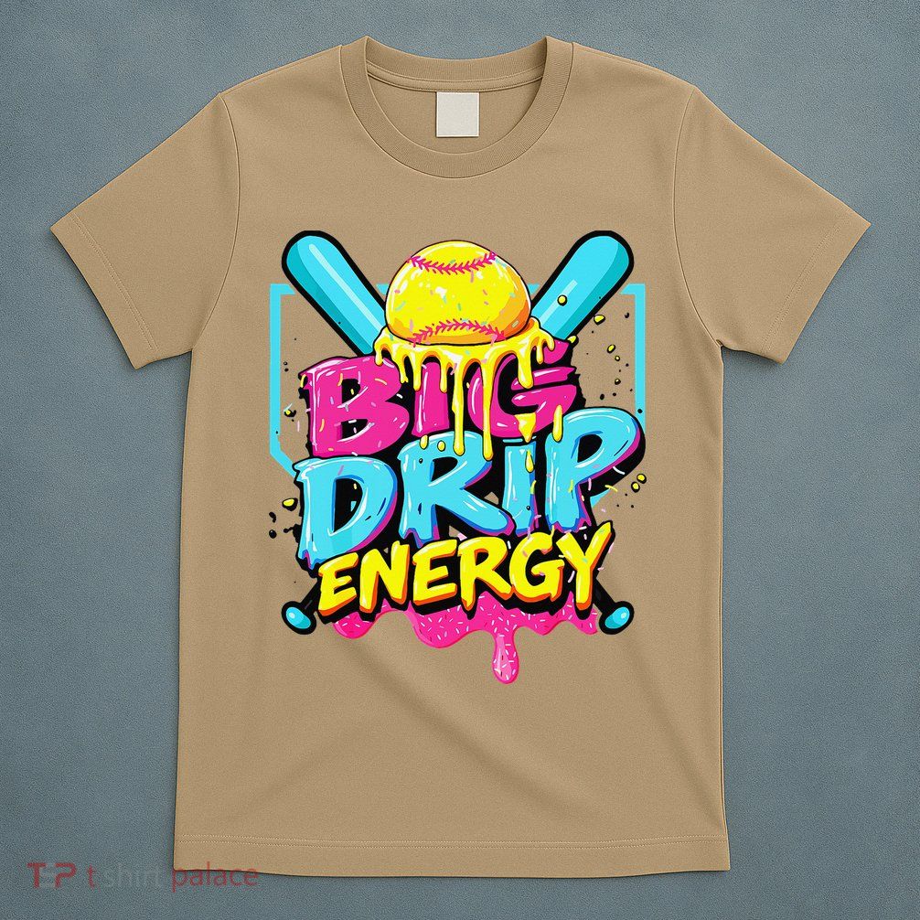 Softball Big Drip Energy Ice Cream Dripping Softball T-Shirt