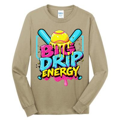 Softball Big Drip Energy Ice Cream Dripping Softball Tall Long Sleeve T-Shirt