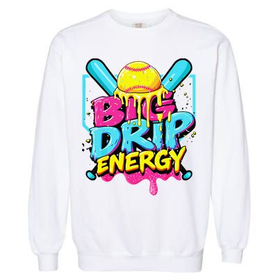 Softball Big Drip Energy Ice Cream Dripping Softball Garment-Dyed Sweatshirt