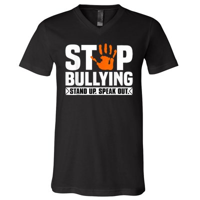 Stop Bullying Design Orange Stand Up Speak Out Unity Day V-Neck T-Shirt