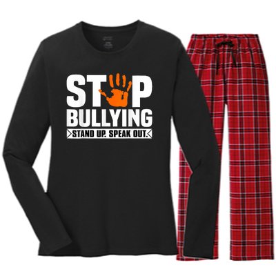 Stop Bullying Design Orange Stand Up Speak Out Unity Day Women's Long Sleeve Flannel Pajama Set 