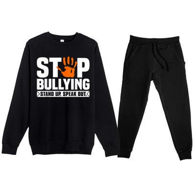 Stop Bullying Design Orange Stand Up Speak Out Unity Day Premium Crewneck Sweatsuit Set