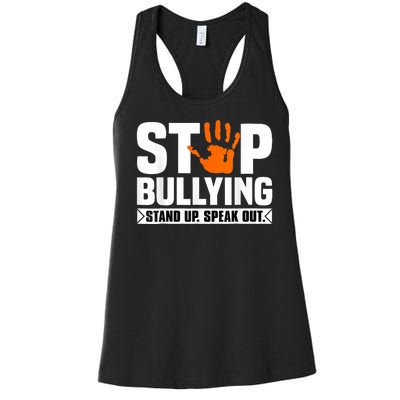 Stop Bullying Design Orange Stand Up Speak Out Unity Day Women's Racerback Tank