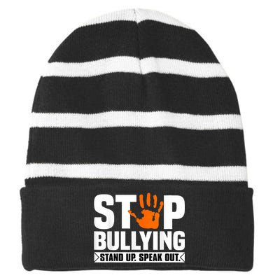 Stop Bullying Design Orange Stand Up Speak Out Unity Day Striped Beanie with Solid Band