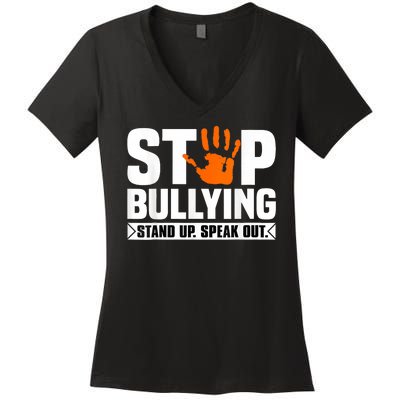 Stop Bullying Design Orange Stand Up Speak Out Unity Day Women's V-Neck T-Shirt