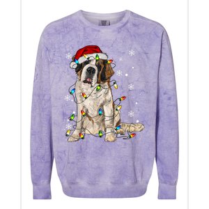 Saint Bernard Dog Santa Christmas Tree Lights Pajama Xmas Colorblast Crewneck Sweatshirt