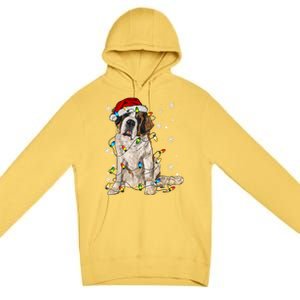 Saint Bernard Dog Santa Christmas Tree Lights Pajama Xmas Premium Pullover Hoodie