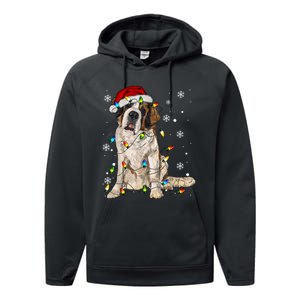 Saint Bernard Dog Santa Christmas Tree Lights Pajama Xmas Performance Fleece Hoodie