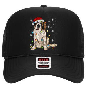 Saint Bernard Dog Santa Christmas Tree Lights Pajama Xmas High Crown Mesh Back Trucker Hat