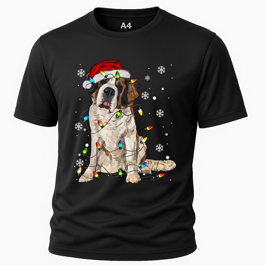 Saint Bernard Dog Santa Christmas Tree Lights Pajama Xmas Performance Shirt