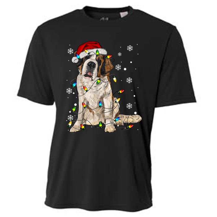 Saint Bernard Dog Santa Christmas Tree Lights Pajama Xmas Cooling Performance Crew T-Shirt