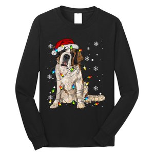 Saint Bernard Dog Santa Christmas Tree Lights Pajama Xmas Long Sleeve Shirt