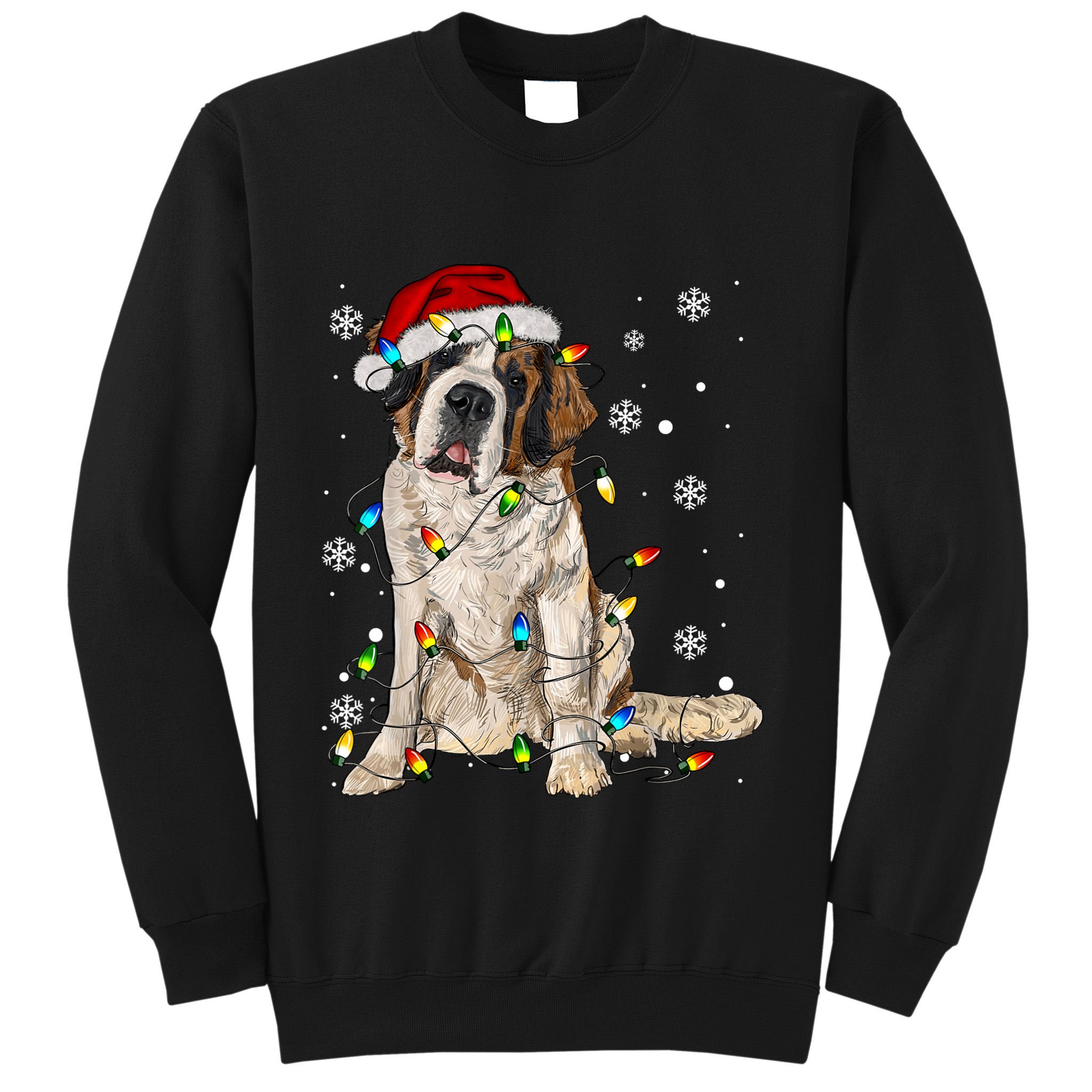 Saint Bernard Dog Santa Christmas Tree Lights Pajama Xmas Sweatshirt