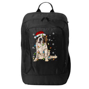 Saint Bernard Dog Santa Christmas Tree Lights Pajama Xmas City Backpack