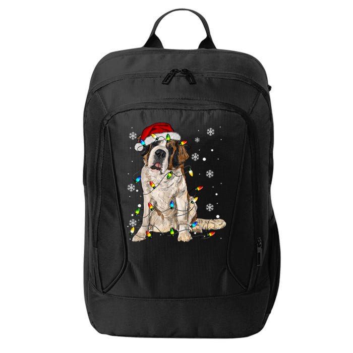 Saint Bernard Dog Santa Christmas Tree Lights Pajama Xmas City Backpack