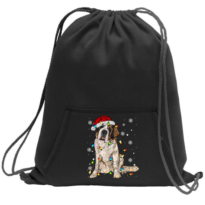 Saint Bernard Dog Santa Christmas Tree Lights Pajama Xmas Sweatshirt Cinch Pack Bag