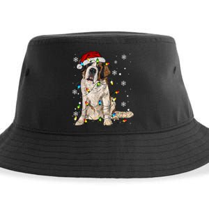 Saint Bernard Dog Santa Christmas Tree Lights Pajama Xmas Sustainable Bucket Hat