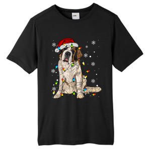 Saint Bernard Dog Santa Christmas Tree Lights Pajama Xmas Tall Fusion ChromaSoft Performance T-Shirt