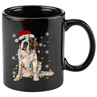 Saint Bernard Dog Santa Christmas Tree Lights Pajama Xmas 11oz C Handle Ceramic Mug