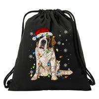 Saint Bernard Dog Santa Christmas Tree Lights Pajama Xmas Drawstring Bag