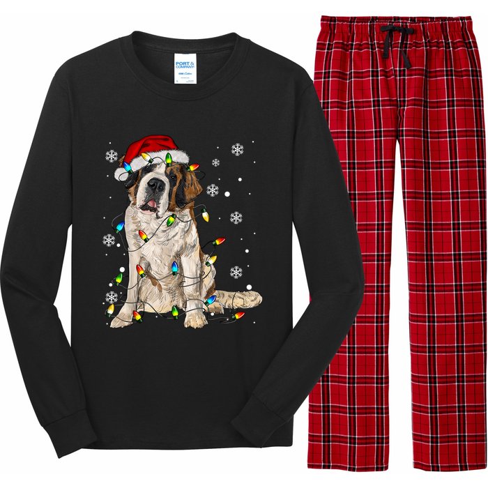 Saint Bernard Dog Santa Christmas Tree Lights Pajama Xmas Long Sleeve Pajama Set