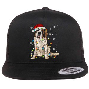 Saint Bernard Dog Santa Christmas Tree Lights Pajama Xmas Flat Bill Trucker Hat