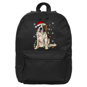 Saint Bernard Dog Santa Christmas Tree Lights Pajama Xmas 16 in Basic Backpack