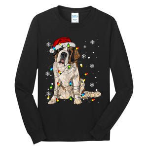 Saint Bernard Dog Santa Christmas Tree Lights Pajama Xmas Tall Long Sleeve T-Shirt