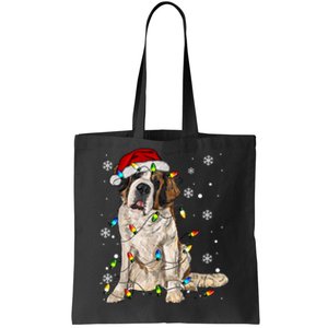 Saint Bernard Dog Santa Christmas Tree Lights Pajama Xmas Tote Bag