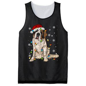 Saint Bernard Dog Santa Christmas Tree Lights Pajama Xmas Mesh Reversible Basketball Jersey Tank