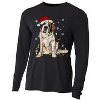 Saint Bernard Dog Santa Christmas Tree Lights Pajama Xmas Cooling Performance Long Sleeve Crew