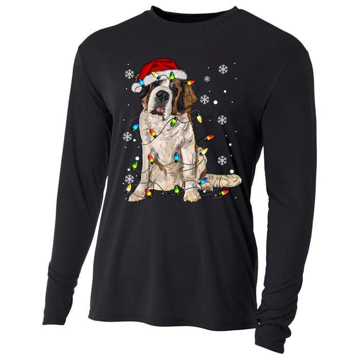 Saint Bernard Dog Santa Christmas Tree Lights Pajama Xmas Cooling Performance Long Sleeve Crew