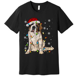 Saint Bernard Dog Santa Christmas Tree Lights Pajama Xmas Premium T-Shirt