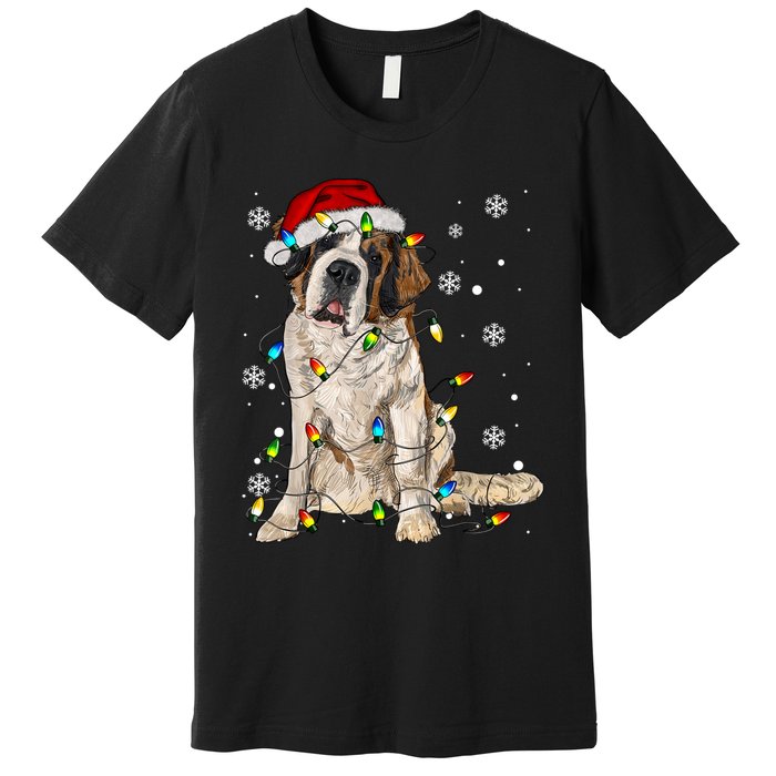 Saint Bernard Dog Santa Christmas Tree Lights Pajama Xmas Premium T-Shirt