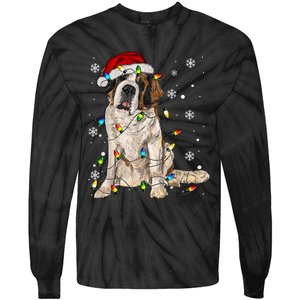 Saint Bernard Dog Santa Christmas Tree Lights Pajama Xmas Tie-Dye Long Sleeve Shirt