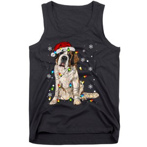 Saint Bernard Dog Santa Christmas Tree Lights Pajama Xmas Tank Top