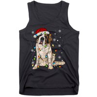 Saint Bernard Dog Santa Christmas Tree Lights Pajama Xmas Tank Top