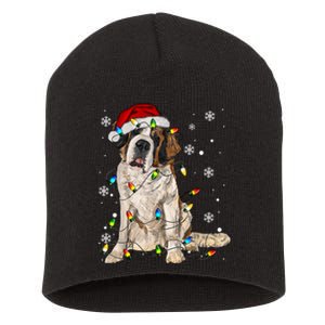 Saint Bernard Dog Santa Christmas Tree Lights Pajama Xmas Short Acrylic Beanie