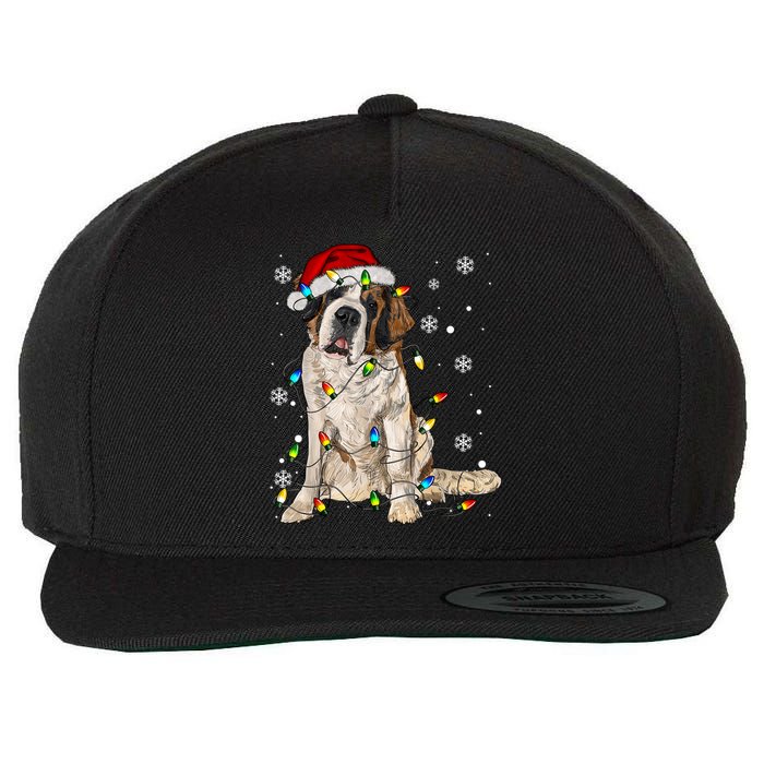 Saint Bernard Dog Santa Christmas Tree Lights Pajama Xmas Wool Snapback Cap