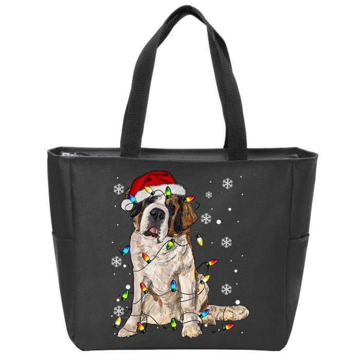 Saint Bernard Dog Santa Christmas Tree Lights Pajama Xmas Zip Tote Bag