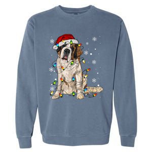 Saint Bernard Dog Santa Christmas Tree Lights Pajama Xmas Garment-Dyed Sweatshirt