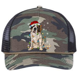 Saint Bernard Dog Santa Christmas Tree Lights Pajama Xmas Retro Rope Trucker Hat Cap