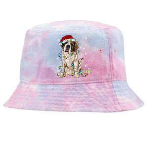 Saint Bernard Dog Santa Christmas Tree Lights Pajama Xmas Tie-Dyed Bucket Hat