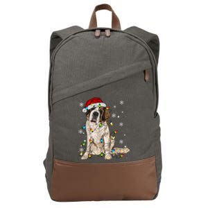 Saint Bernard Dog Santa Christmas Tree Lights Pajama Xmas Cotton Canvas Backpack