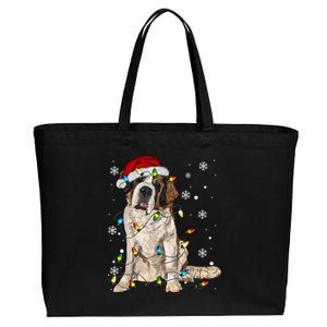 Saint Bernard Dog Santa Christmas Tree Lights Pajama Xmas Cotton Canvas Jumbo Tote