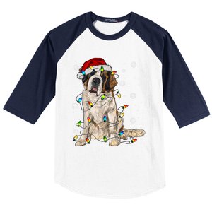 Saint Bernard Dog Santa Christmas Tree Lights Pajama Xmas Baseball Sleeve Shirt