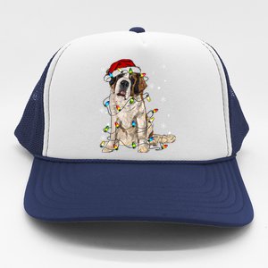 Saint Bernard Dog Santa Christmas Tree Lights Pajama Xmas Trucker Hat