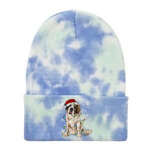 Saint Bernard Dog Santa Christmas Tree Lights Pajama Xmas Tie Dye 12in Knit Beanie